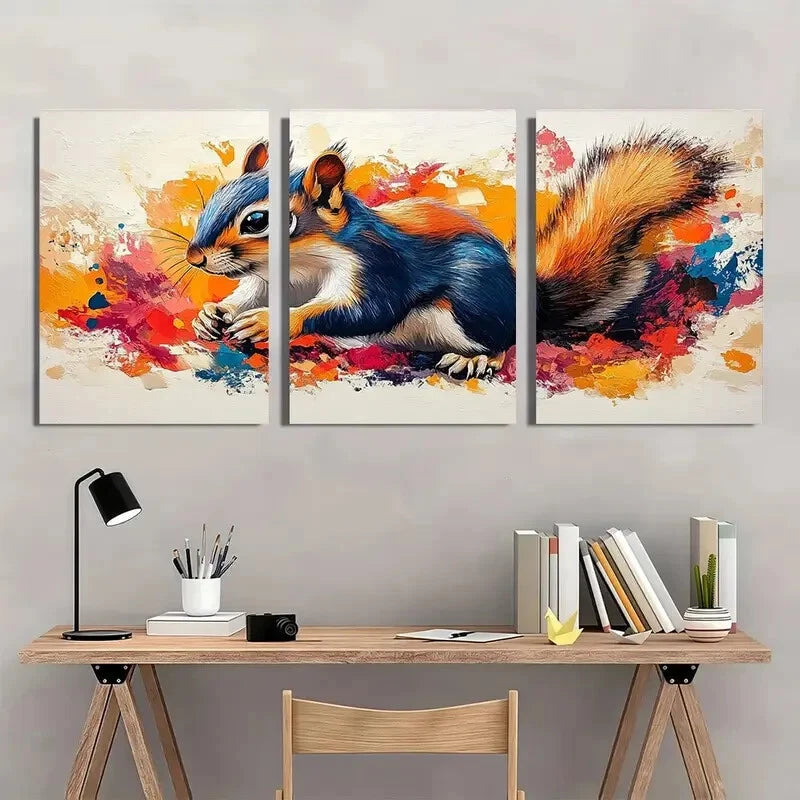 3pcs Colorful Vibrant Squirrel Animal Metal Print Ready to Hang Art