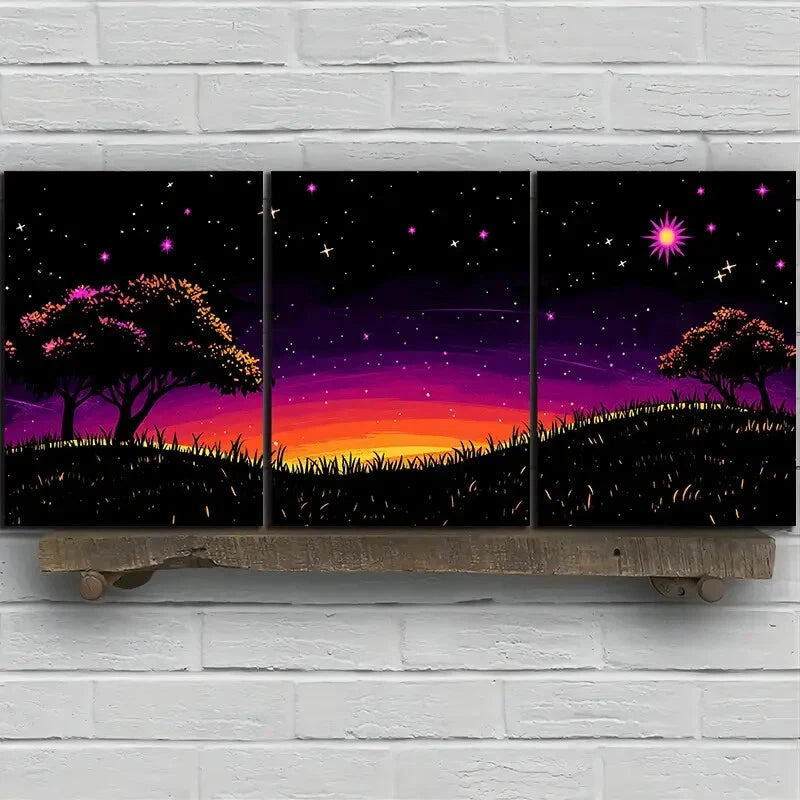 3pcs Starry Night Sky with Trees Metal Print Ready to Hang Art
