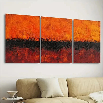 3pcs Orange Minimalist Modern Knife Stroke Art Wall Art Set Canvas Framed 50x70cm - High Quality Print 100% Australian Made Wall Canvas Ready to Hang