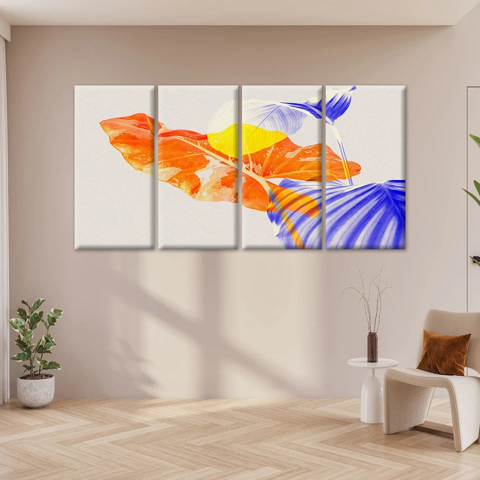 4pcs Double Exposure Tropical Leaves Abstract Wall Art Canvas Framed 45x80cm - High Quality Print 100% Australian Made Wall Canvas Ready to Hang