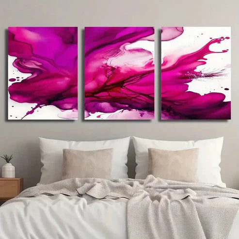 3pcs Abstract Red Fluid Painting Wall Art Set Canvas Unframed - High Quality Print 100% Australian Made Wall Canvas