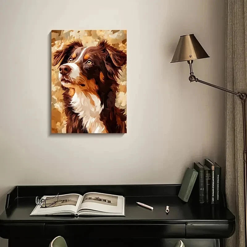 Chocolate Australian Shepherd Dog Painting 40x60cm Metal Print Ready to Han