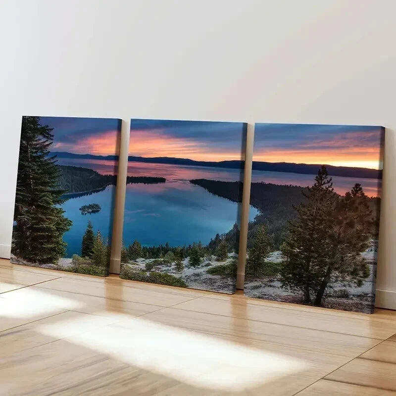 3pcs Mountain Forest Sea Sunset Decoration Wall Art Set Canvas Framed 40x60cm - High Quality Print 100% Australian Made Wall Canvas Ready to Hang