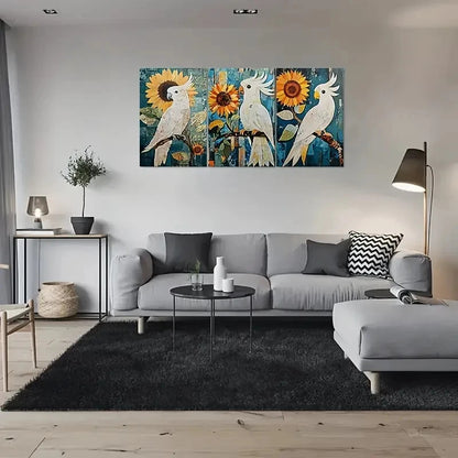 3pcs White Cockatoo with Sunflower Metal Print Ready to Hang Art