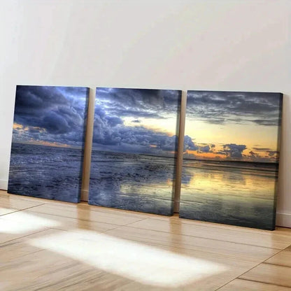 3pcs Sea Surface Clouds at Sunset Modern Wall Art Set Canvas Framed 40x60cm - High Quality Print 100% Australian Made Wall Canvas Ready to Hang