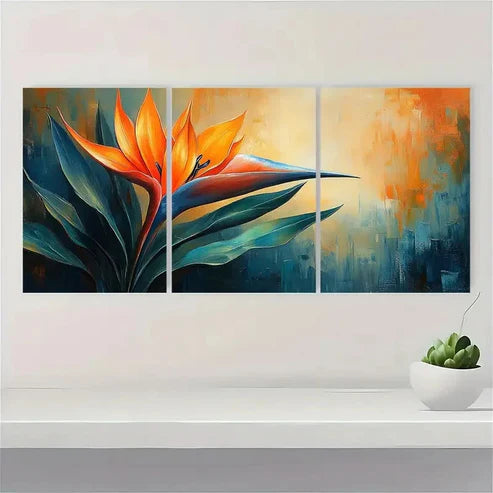 3pcs Bird of Paradise Plant Painting Orange PO Wall Art Set Canvas Unframed - High Quality Print 100% Australian Made Wall Canvas