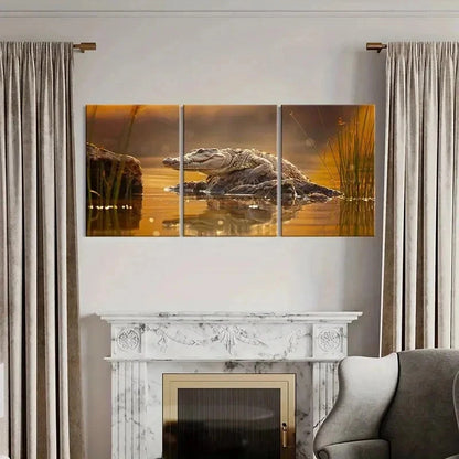 3pcs Wildlife Crocodile Modern Decoration Wall Art Set Canvas Framed 40x60cm - High Quality Print 100% Australian Made Wall Canvas Ready to Hang