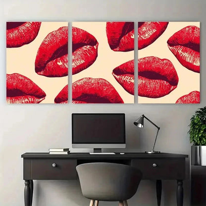 3pcs Red Lips Preppy Funky Décor Perfect Wall Art Set Canvas Framed 40x60cm - High Quality Print 100% Australian Made Wall Canvas Ready to Hang