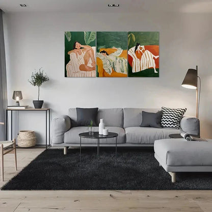 3pcs Serene Figures & Tropical Leaf Metal Print Ready to Hang Art