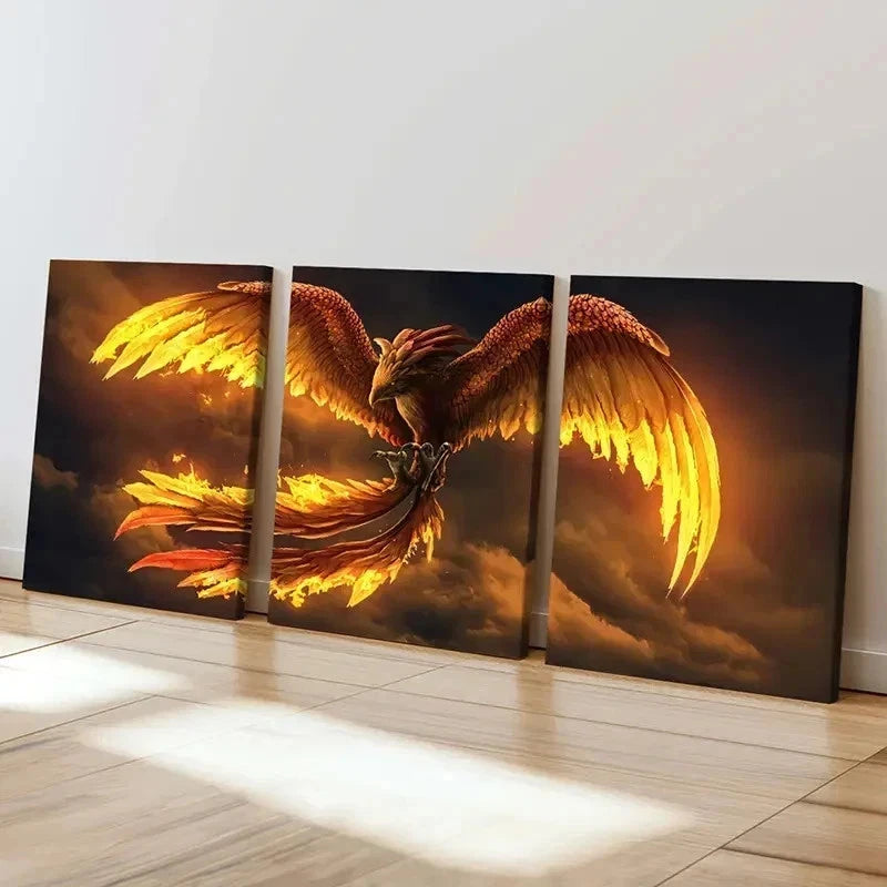 3pcs Fantasy Magical Animal Art Phoenix Bird Wall Art Set Canvas Framed 60x90cm - High Quality Print 100% Australian Made Wall Canvas Ready to Hang