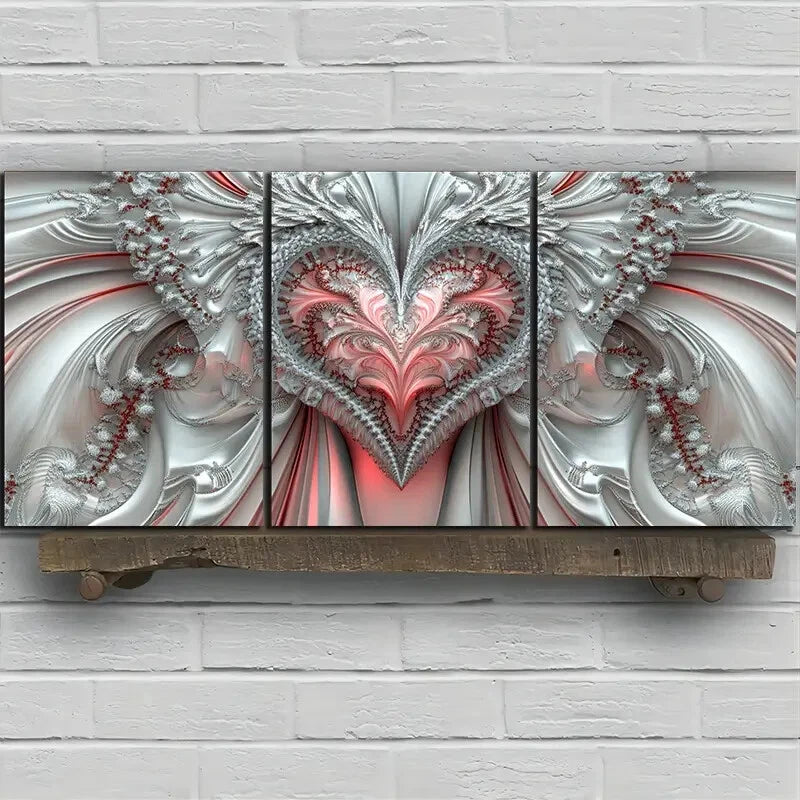 3pcs Love Theme Pink and Silver Metal Print Ready to Hang Art