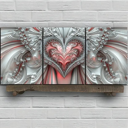 3pcs Love Theme Pink and Silver Metal Print Ready to Hang Art