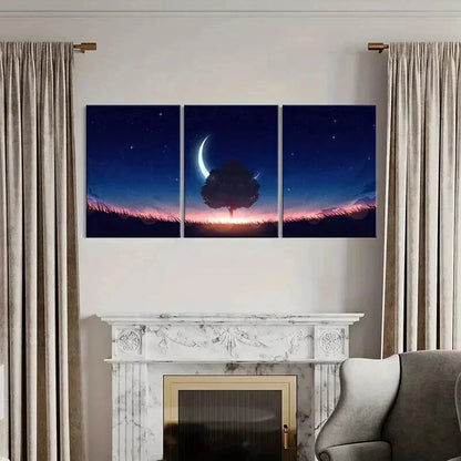 3pcs Moon Trees Grassland Fantasy Wall Art Set Canvas Framed 40x60cm - High Quality Print 100% Australian Made Wall Canvas Ready to Hang