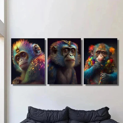 3pcs Classic Fluorescent Monkey Decor Wall Art Set Canvas Unframed - High Quality Print 100% Australian Made Wall Canvas