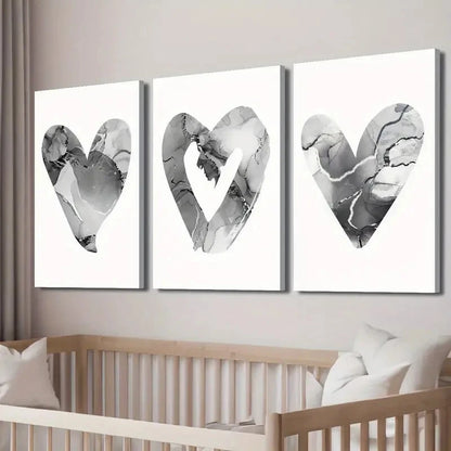 3pcs Elegant Marble Heart Modern Décor Perfect Wall Art Set Canvas Framed 40x60cm - High Quality Print 100% Australian Made Wall Canvas Ready to Hang