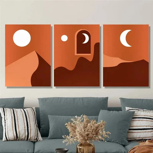 3pcs Full Moon and Crescent Moon, Desert Night Wall Art Set Canvas Unframed - High Quality Print 100% Australian Made Wall Canvas