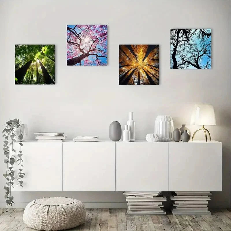 4pcs Spring Summer Autumn Winter Four Seasons Wall Art Canvas Framed