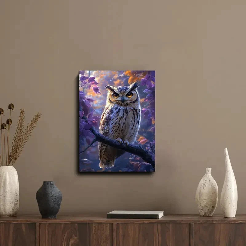 Wise Owl Nature Purple Eyes 40x60cm Metal Print Ready to Hang