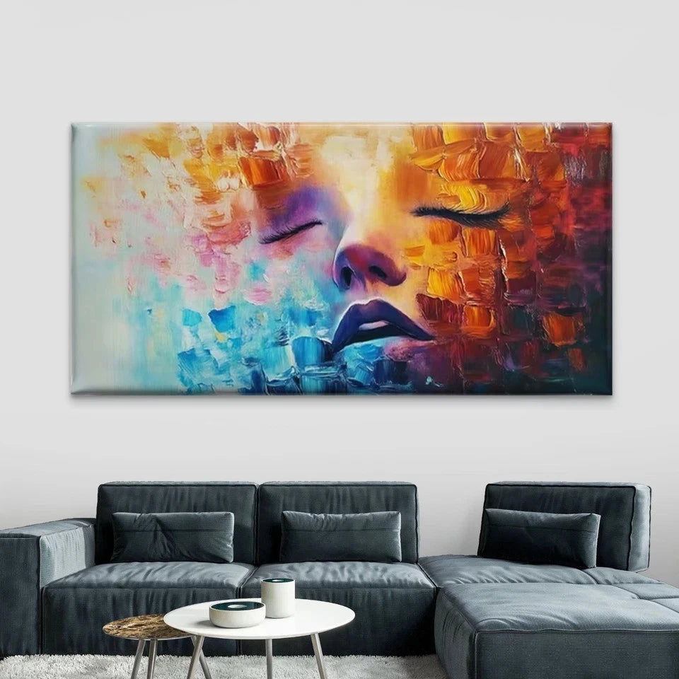 Modern Abstract Face Painting Wall Art Canvas Office Home Room Framed 120x60cm