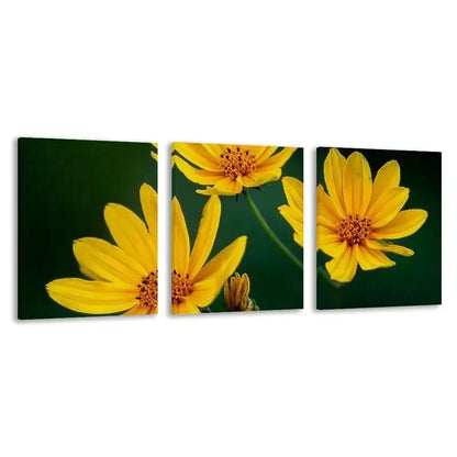 3pcs Mustard Yellow Flowers in Green Background Wall Art Set Canvas Framed 60x90cm - High Quality Print 100% Australian Made Wall Canvas Ready to Hang