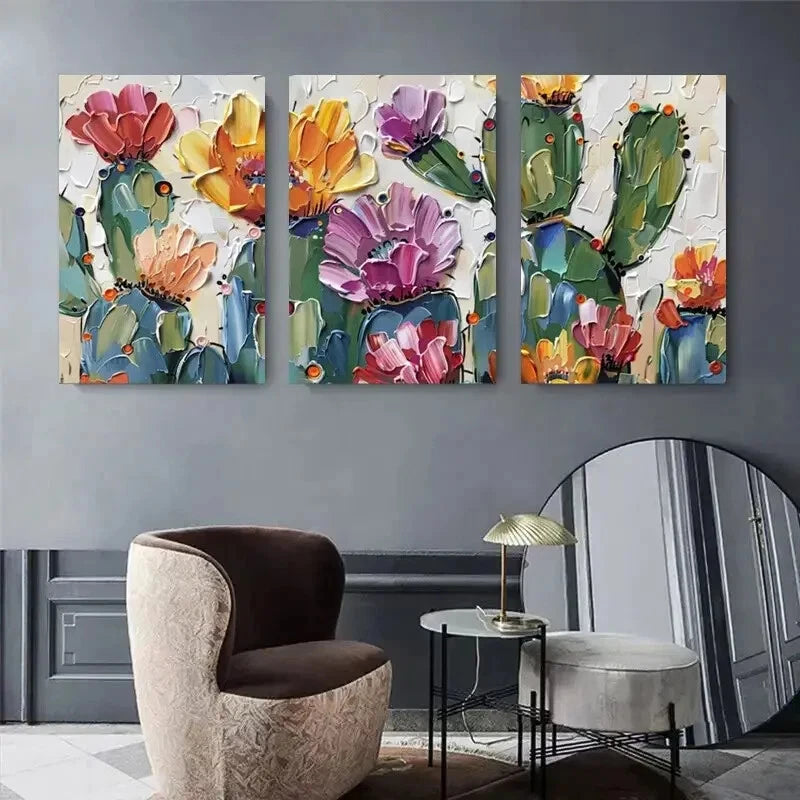 3pcs Abstract Floral & Cactus Modern Perfect  Wall Art Set Canvas Framed 40x60cm - High Quality Print 100% Australian Made Wall Canvas Ready to Hang
