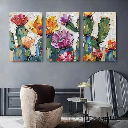 3pcs Abstract Floral & Cactus Modern Perfect  Wall Art Set Canvas Framed 40x60cm - High Quality Print 100% Australian Made Wall Canvas Ready to Hang