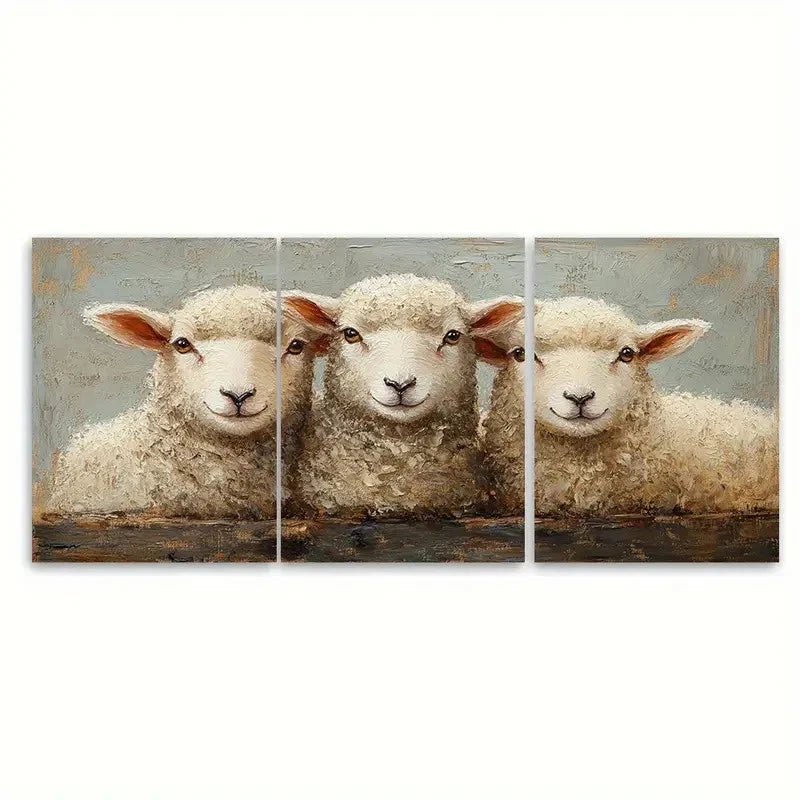 3pcs Rustic Farm Animal QS Wall Art Set Canvas Framed 40x60cm - High Quality Print 100% Australian Made Wall Canvas Ready to Hang