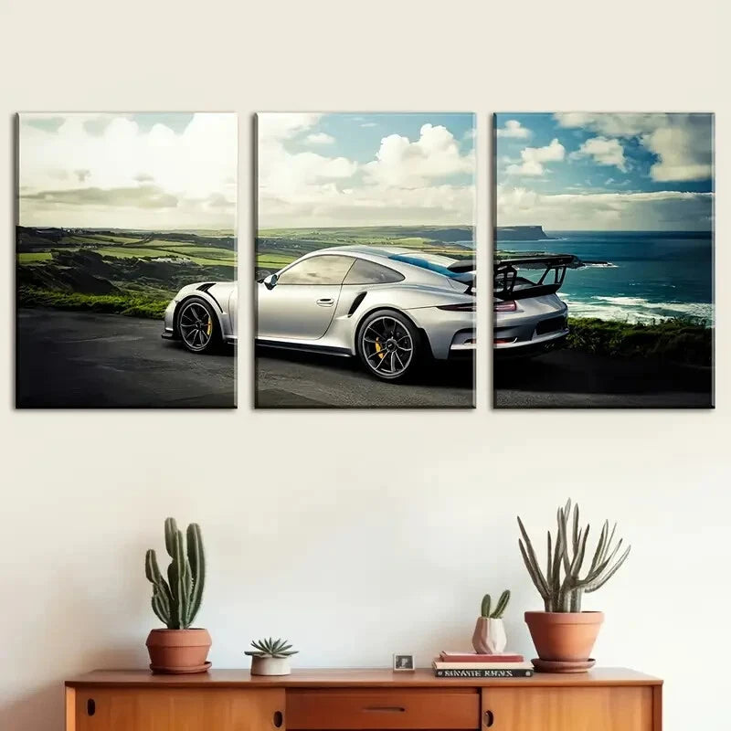 3pcs Sports Cars And Vehicles In Sunny Perfect Wall Art Set Canvas Framed 40x60cm - High Quality Print 100% Australian Made Wall Canvas Ready to Hang