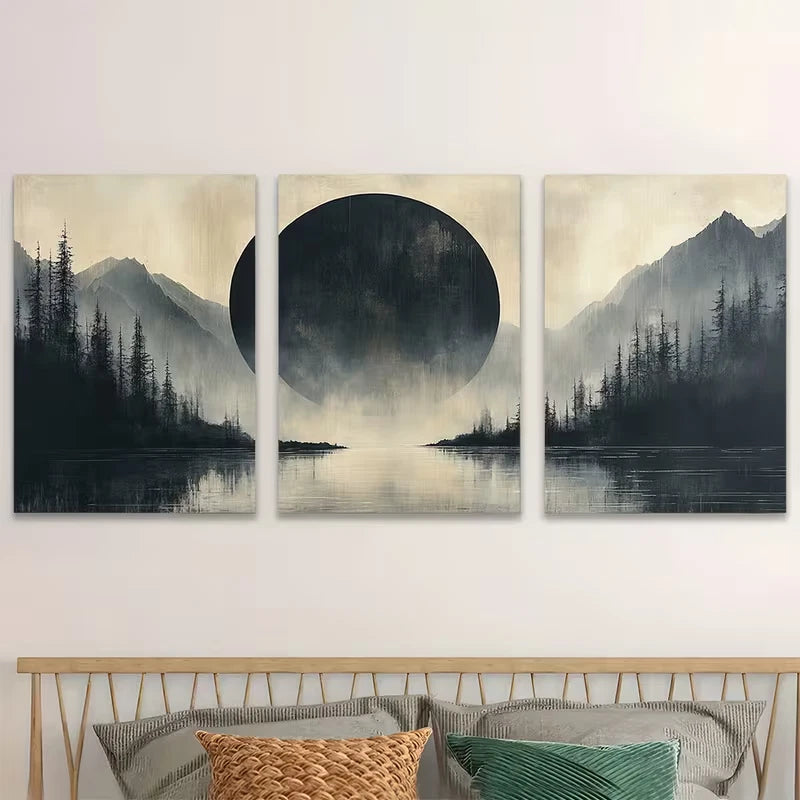 3pcs Wabi Sabi Minimalist Circular Metal Print Ready to Hang Art