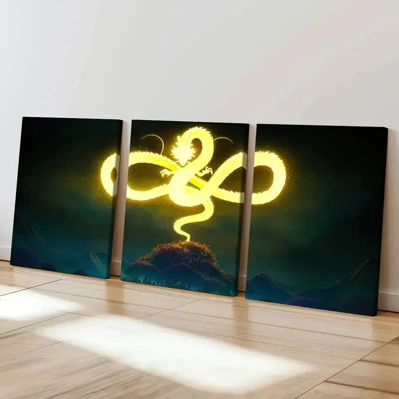 3pcs Classic Japanese Dragon Painting Wall Art Set Canvas Framed 40x60cm - High Quality Print 100% Australian Made Wall Canvas Ready to Hang