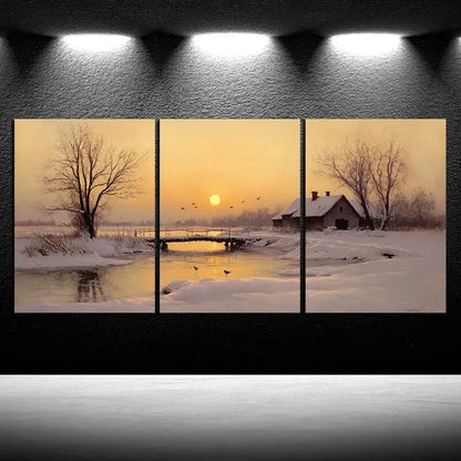 3pcs The Sunrise in Winter Farmhouse Metal Print Ready to Hang Art
