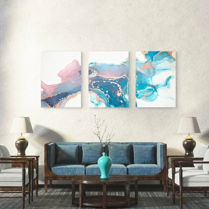 3pcs Golden Tides Of Abstract Flow Wall Art Set Canvas Framed 50x70cm - High Quality Print 100% Australian Made Wall Canvas Ready to Hang