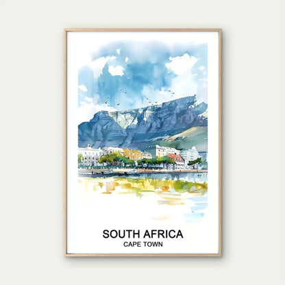 South Africa Cape Town Mountain & Atlantic Travel Poster Print Wall Art