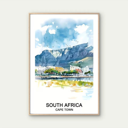 South Africa Cape Town Mountain & Atlantic Travel Poster Print Wall Art