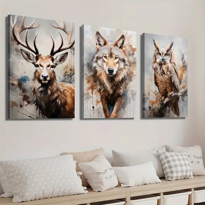 3pcs Wild Nature Animal Portraits Décor Perfect Wall Art Set Canvas Framed 40x60cm - High Quality Print 100% Australian Made Wall Canvas Ready to Hang