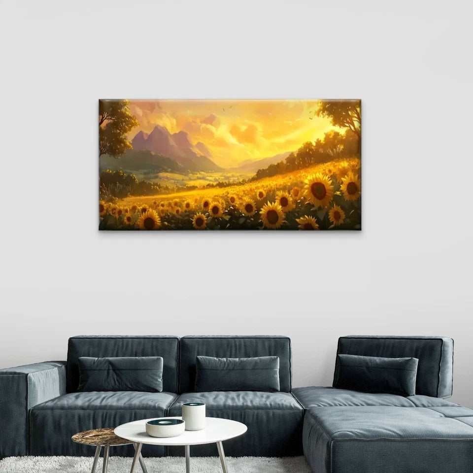 Sunflowers Sky Sunset Wall Art Canvas Office Home Room Framed 120x60cm