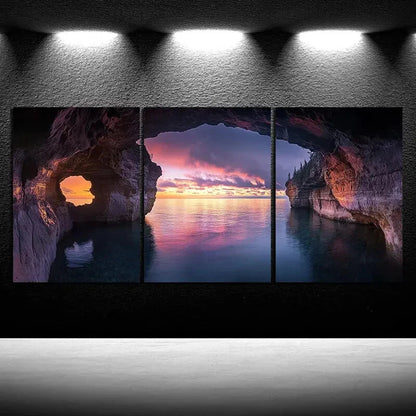 3pcs The Cliff at Sunset Night Sky Metal Print Ready to Hang Art