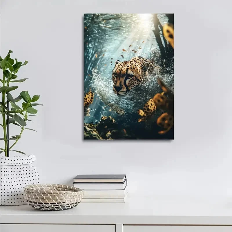 Stunning Cheetah Underwater Scene Painting 40x60cm Metal Print Ready to Hang