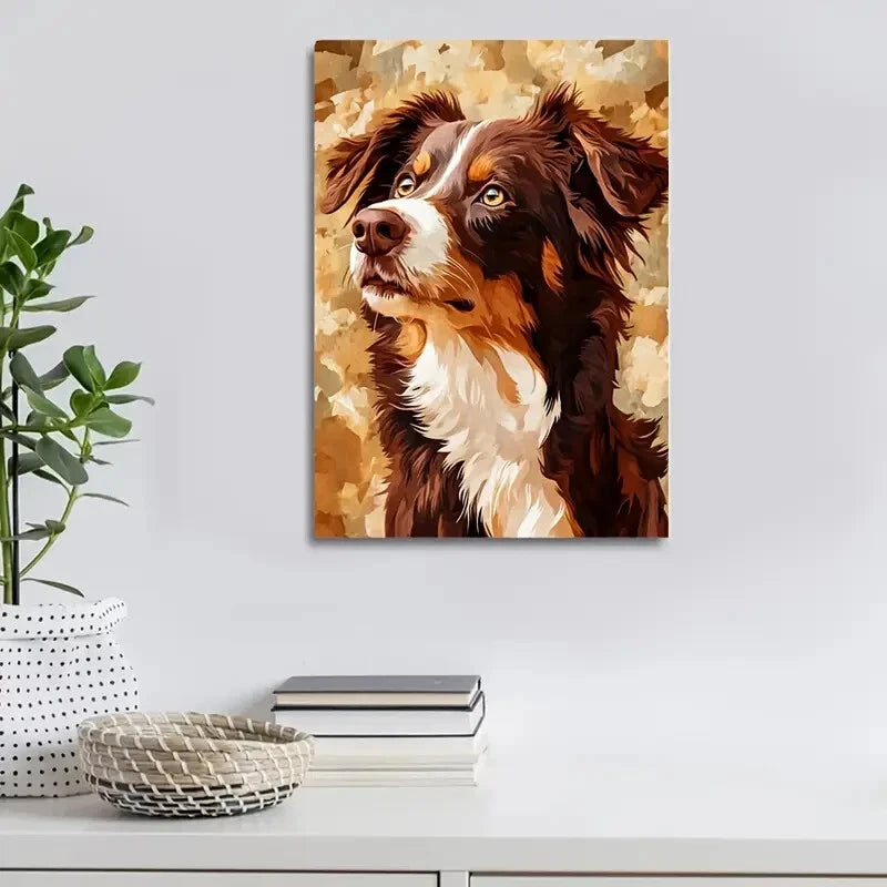 Chocolate Australian Shepherd Dog Painting 40x60cm Metal Print Ready to Han
