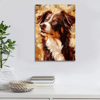 Chocolate Australian Shepherd Dog Painting 40x60cm Metal Print Ready to Han
