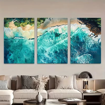 3pcs Tranquil Beach with Turquoise Waters Wall Art Set Canvas Framed 50x70cm - High Quality Print 100% Australian Made Wall Canvas Ready to Hang