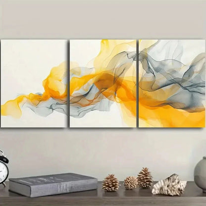 3pcs Abstracts in Amarillo And Light in Green Metal Print Ready to Hang Art