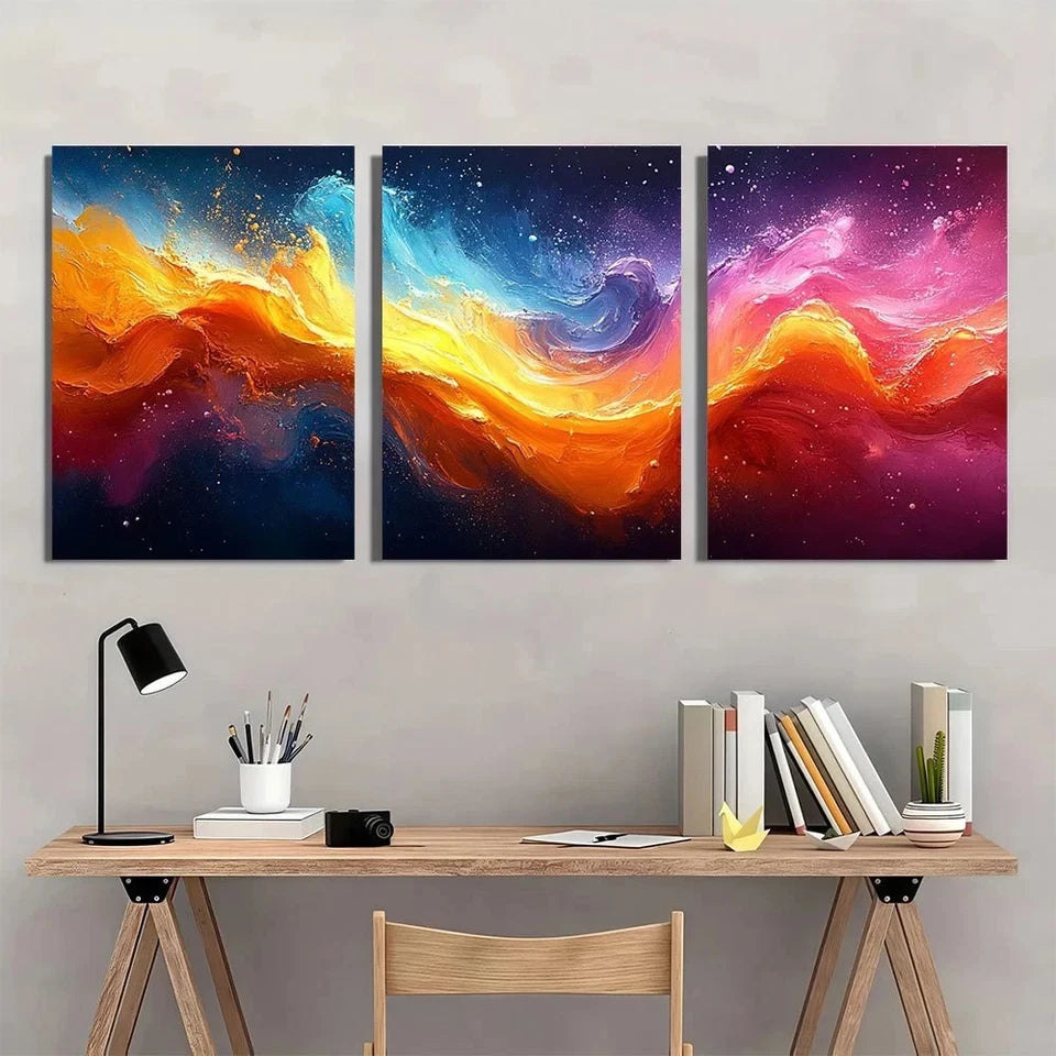 3pcs Vibrant Abstract Colorful Burst Textured Wall Art Set Canvas Framed 60x90cm - High Quality Print 100% Australian Made Wall Canvas Ready to Hang