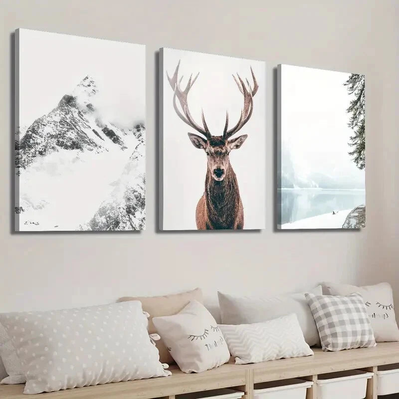 3pcs Majestic Deer Portrait Perfect Serene Wall Art Set Canvas Framed 40x60cm - High Quality Print 100% Australian Made Wall Canvas Ready to Hang