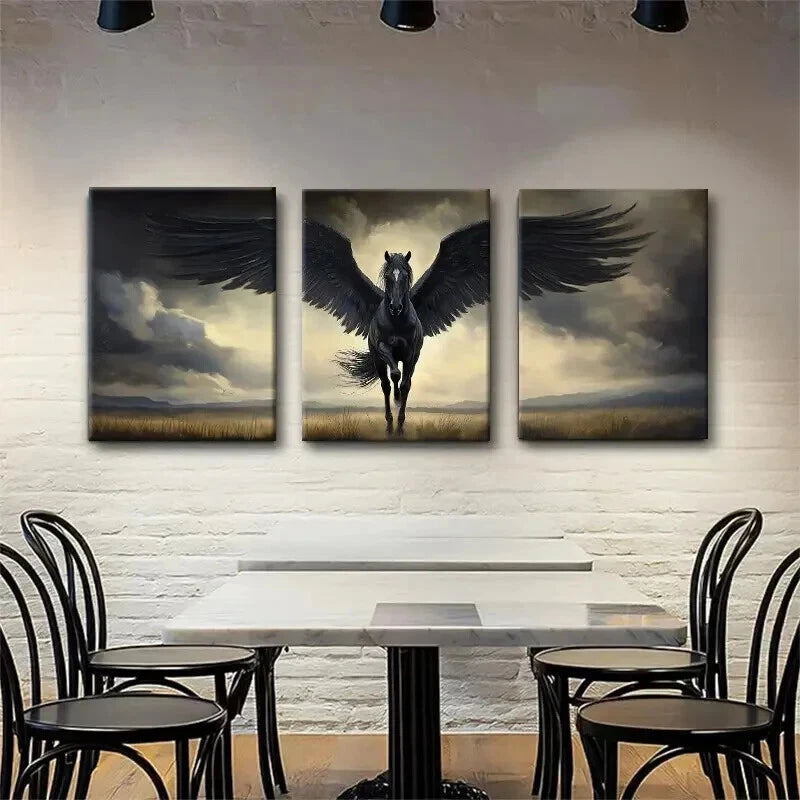3pcs Fantasy Mythical Winged Horse Soaring Wall Art Set Canvas Framed 40x60cm - High Quality Print 100% Australian Made Wall Canvas Ready to Hang
