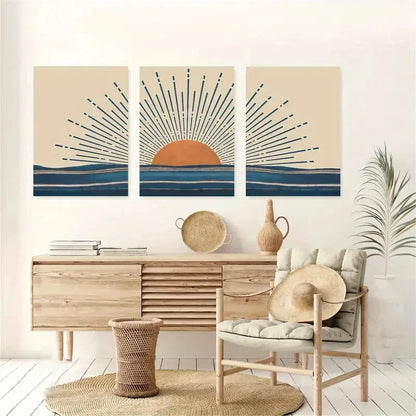 3pcs Modern Abstract Sun Creative Metal Print Ready to Hang Art