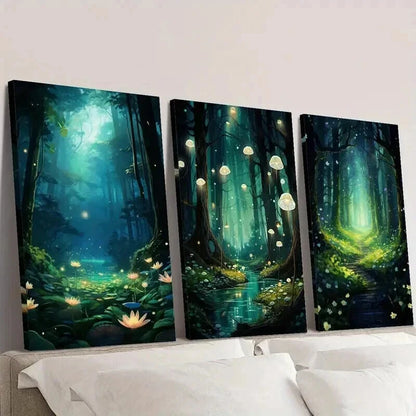 3pcs Fantasy Magic Landscape of a Stream Wall Art Set Canvas Framed 40x60cm - High Quality Print 100% Australian Made Wall Canvas Ready to Hang