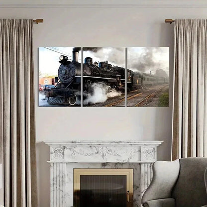 3pcs Retro Vintage Steam Train Vehicle Wall Art Set Canvas Framed 40x60cm - High Quality Print 100% Australian Made Wall Canvas Ready to Hang
