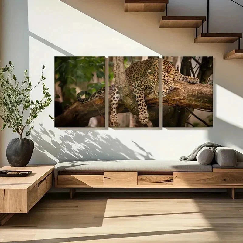3pcs Vibrant Leopard Tree Climbing Wall Art Set Canvas Framed 40x60cm - High Quality Print 100% Australian Made Wall Canvas Ready to Hang