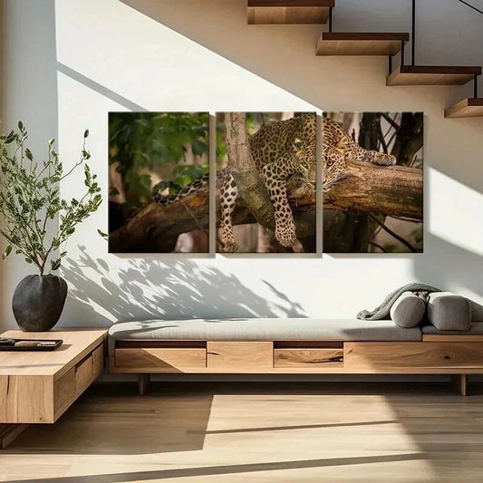 3pcs Vibrant Leopard Tree Climbing Wall Art Set Canvas Framed 40x60cm - High Quality Print 100% Australian Made Wall Canvas Ready to Hang